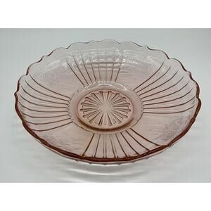 Vintage Pink Depression Glass Serving Bowl Floral Scalloped Unmarked Decor
